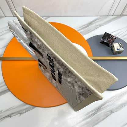 Rive Gauche Tote Ivory Black Canvas Leather Trim 286033