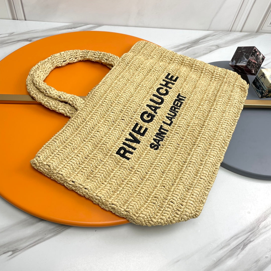 YSL Rive Gauche Tote Bag 38cm Straw Color in Raffia 285698