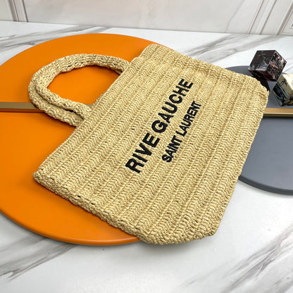 YSL Rive Gauche Tote Bag 38cm Straw Color in Raffia 285698