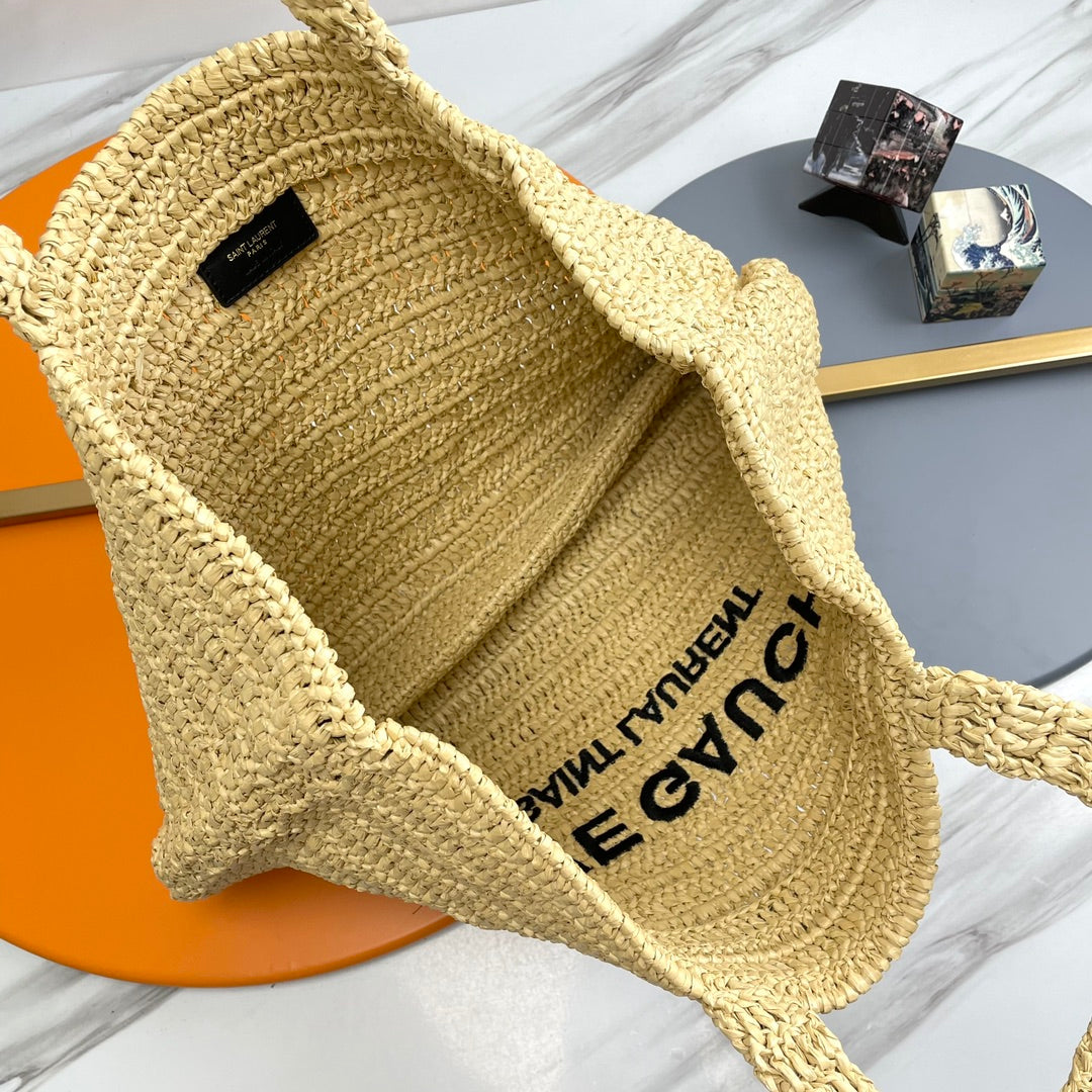YSL Rive Gauche Tote Bag 38cm Straw Color in Raffia 285698