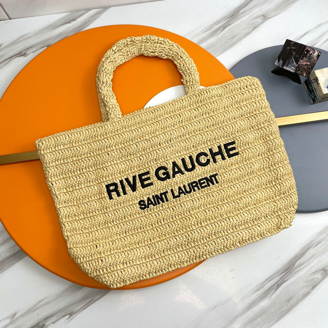 YSL Rive Gauche Tote Bag 38cm Straw Color in Raffia 285698