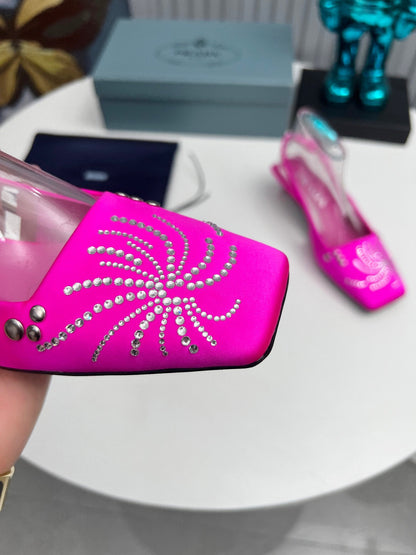 Prada 26SS Slingback 4cm Hot Pink Satin 680975