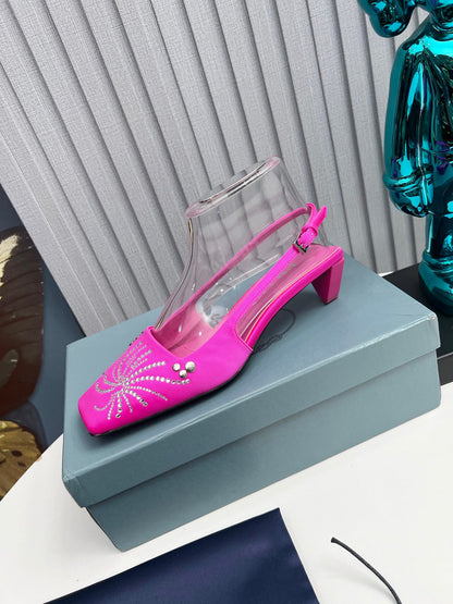 Prada 26SS Slingback 4cm Hot Pink Satin 680975