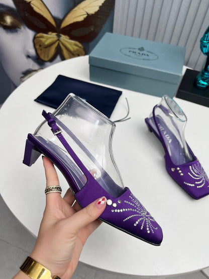 Prada 26SS Slingback 4cm Purple Satin 680976