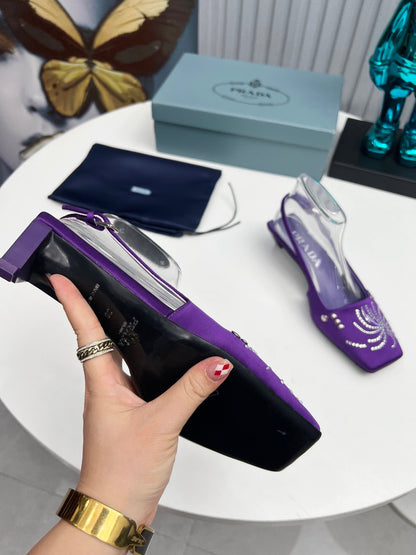 Prada 26SS Slingback 4cm Purple Satin 680976