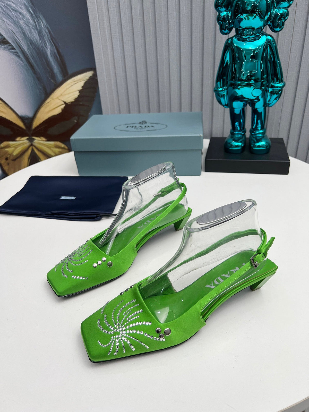 Prada 26SS Slingback 4cm Green Satin 680977