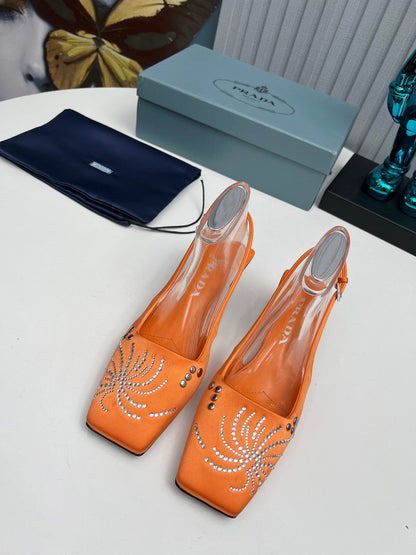 Prada 26SS Slingback 4cm Orange Satin 680979
