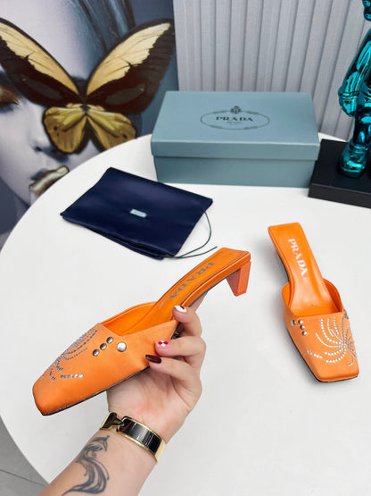 Prada 26SS Sandal 4cm Orange Satin 680967