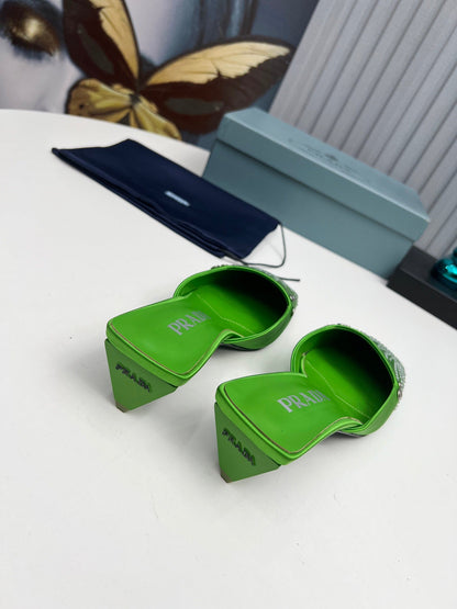 Prada 26SS Sandal 4cm Green Satin 680968