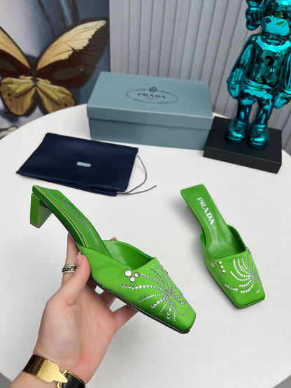Prada 26SS Sandal 4cm Green Satin 680968