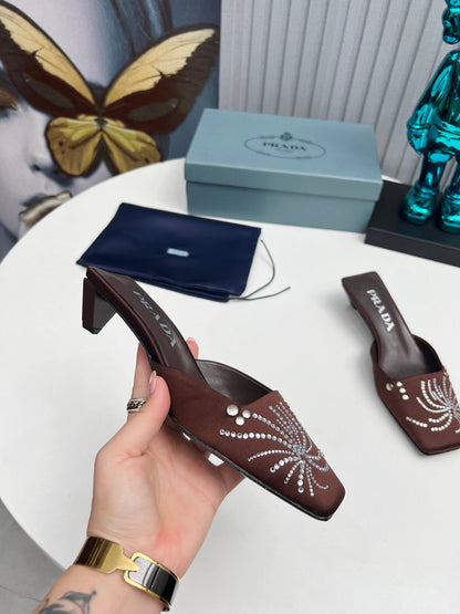 Prada 26SS Sandal 4cm Chocolate Satin 680969