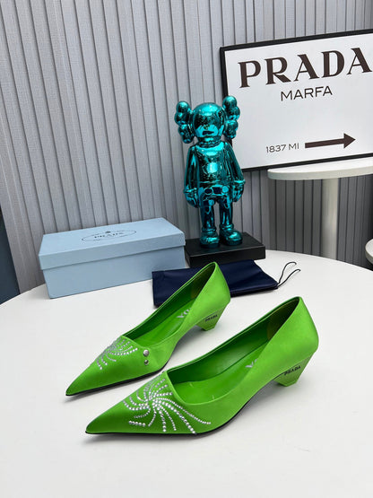 Prada 26SS Pumps 4cm Green Satin 680963