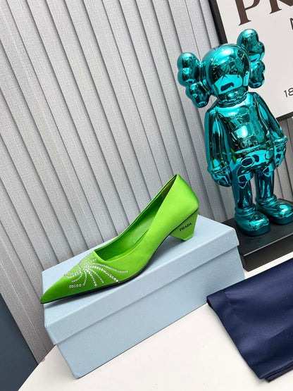 Prada 26SS Pumps 4cm Green Satin 680963