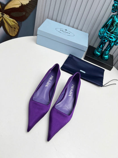 Prada 26SS Pointed-Toe Pumps 4cm Purple Satin 680956