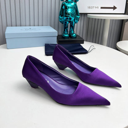 Prada 26SS Pointed-Toe Pumps 4cm Purple Satin 680956