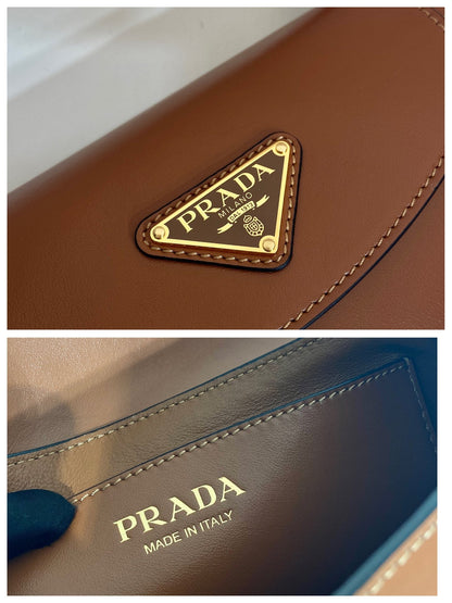 FLAP BAG 25 IN CINNAMON BROWN SMOOTH CALFSKIN TRIANGLE LOGO
