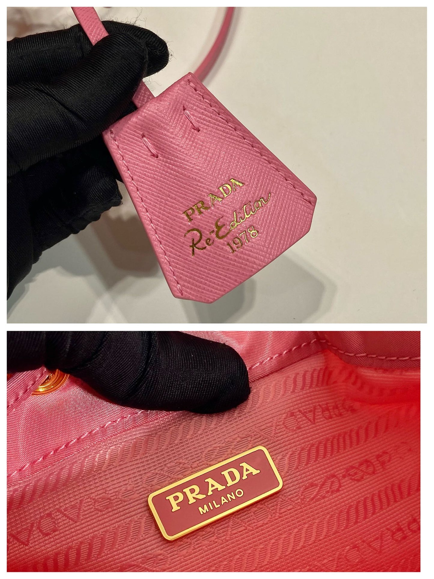 BUCKET BAG 19 IN CANDY PINK RE-NYLON AND SAFFIANO LEATHER HANDLE
