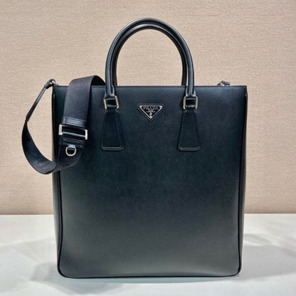 Prada Triangle-Logo Tote Bag Black Saffiano Leather