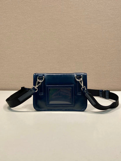 Prada 2026 Smartphone Case 18cm Dark Blue Glossy Leather