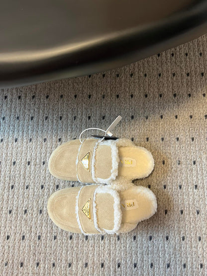 Pra Slippers Light Taupe Suede & Shearling 478566