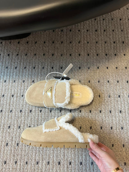 Pra Slippers Light Taupe Suede & Shearling 478566