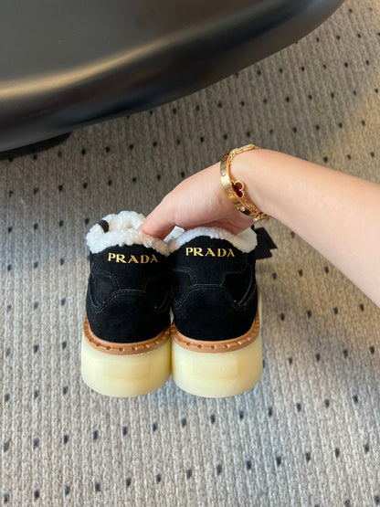 Prada 25s Mid-Top Sneaker Black Suede And Wool 538435
