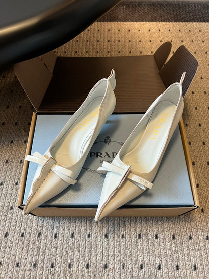 Prada Antiqued Pumps 55mm White Calfskin 606397