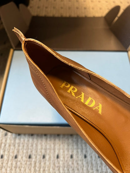 Prada Antiqued Pumps 55mm Tan Calfskin 606398