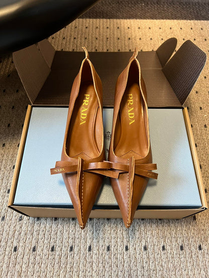 Prada Antiqued Pumps 55mm Tan Calfskin 606398