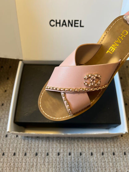 CC 26s Flat Sandals Pink Brown Cowhide 627193