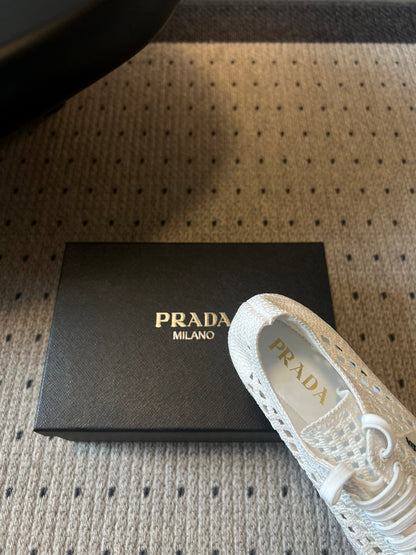 Prada 26s Collapse Sneakers White Crochet Laced 726977