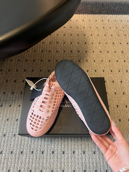 Prada 26s Collapse Sneakers Light Pink Crochet Laced 726979
