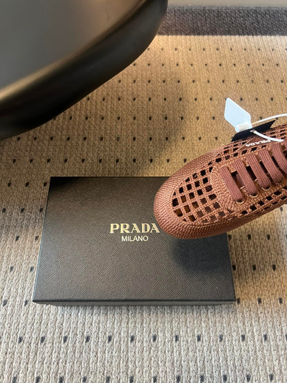 Prada 26s Collapse Sneakers Brown Crochet Laced 726980