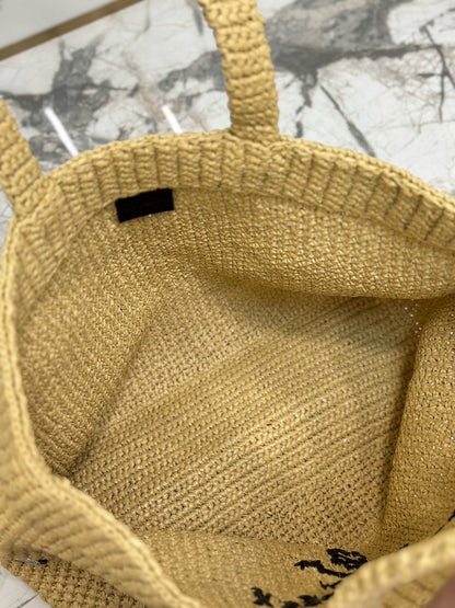 Prada Woven Tote Bag Beige Raffia