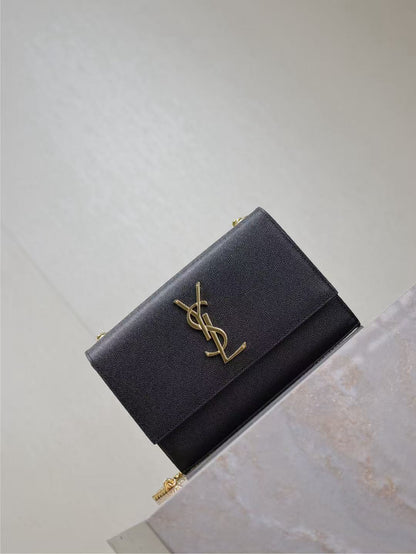 YSL Kate Small Chain Bag 20cm Black Gold Grained Calfskin