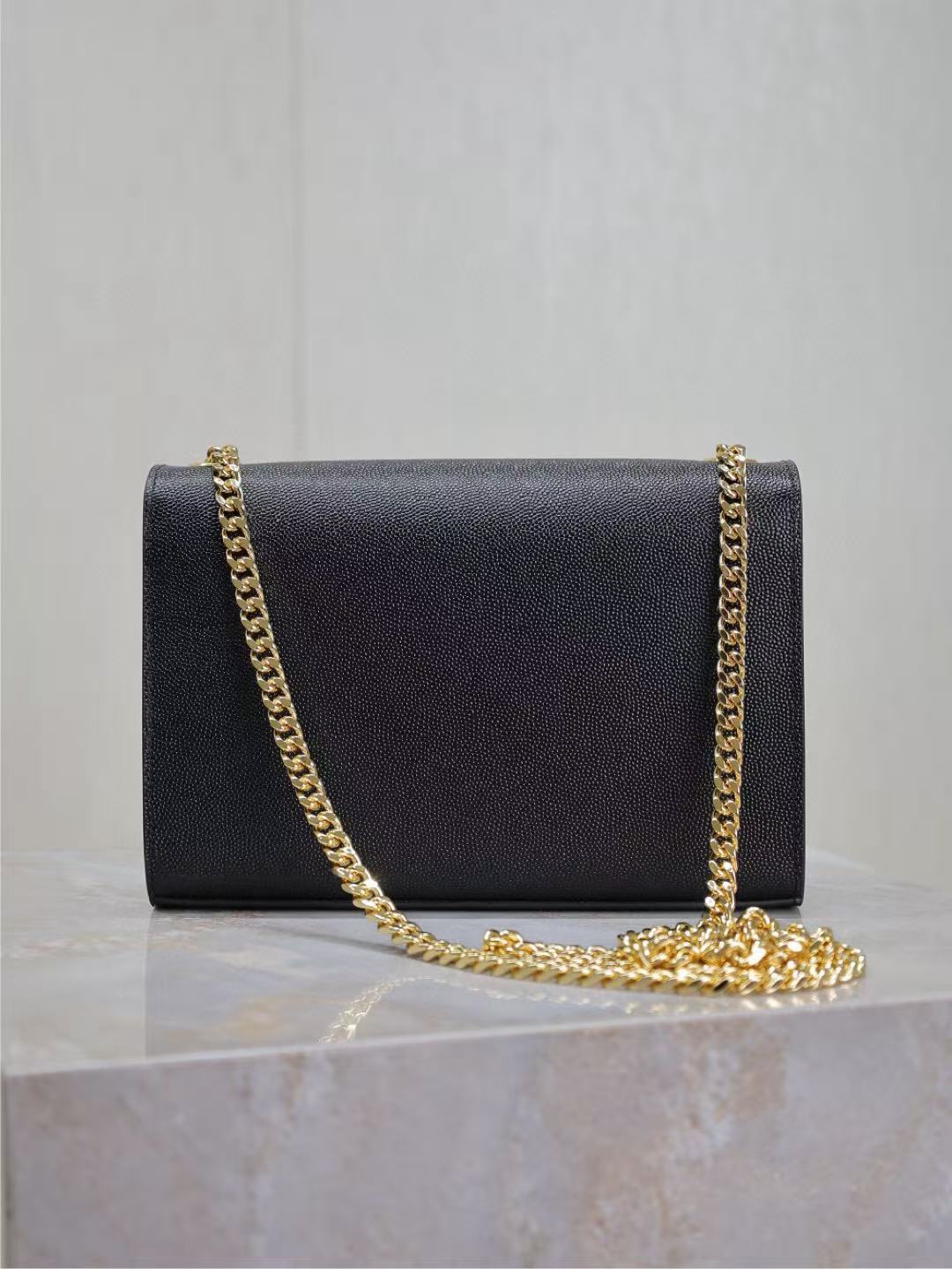 YSL Kate Small Chain Bag 20cm Black Gold Grained Calfskin