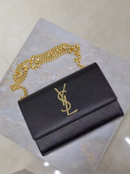 YSL Kate Small Chain Bag 20cm Black Gold Grained Calfskin