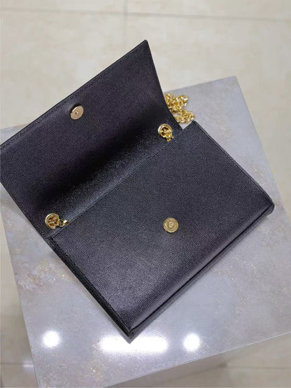 YSL Kate Small Chain Bag 20cm Black Gold Grained Calfskin