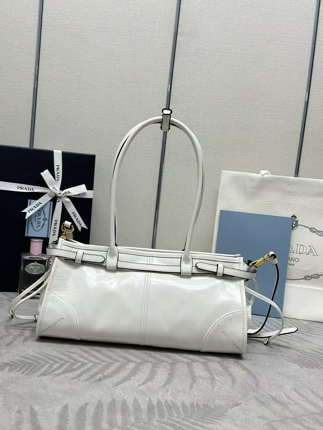 Prada Bonnie Medium Handbag 32cm White Calfskin