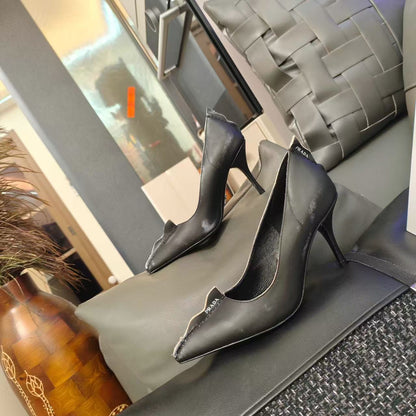 Prada Antiqued Pumps 85mm  Black Tan calfskin