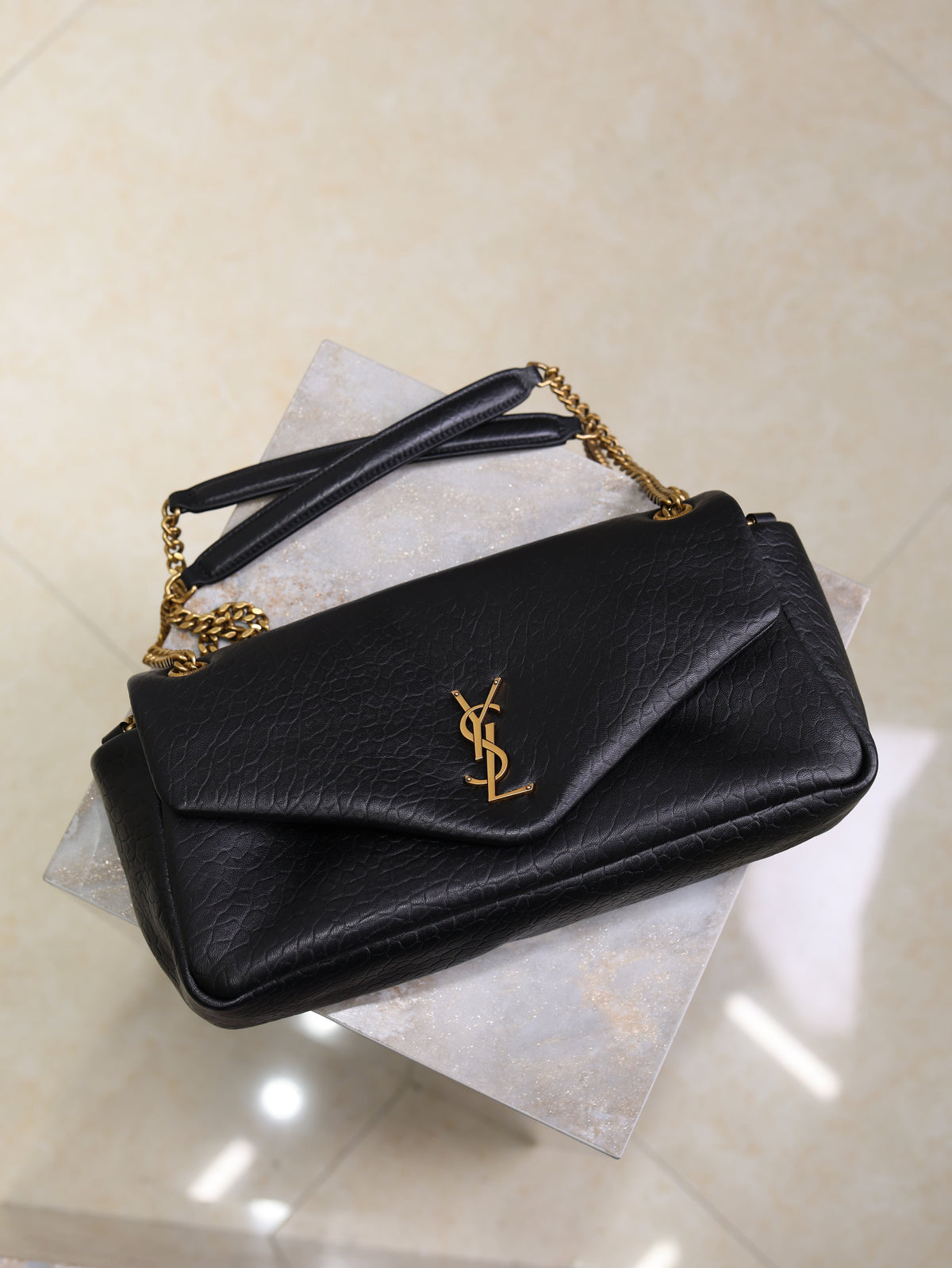 YSL Calypso Bag 30cm Black Lambskin With Gold Hardware