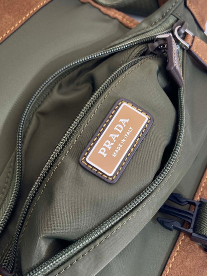 Prada 2025 Belt Bag Musk Green mix Cocoa Recycled Polyamide