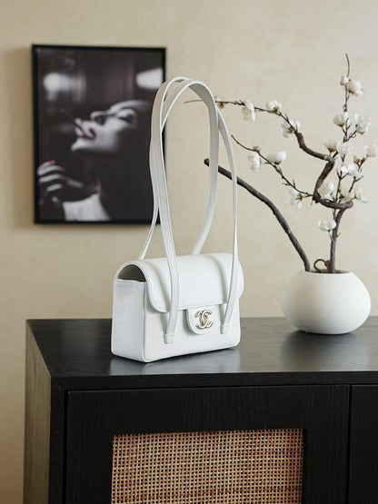 Chanel 2026 Bag 22cm White Grained Shiny Calfskin