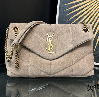 LOULOU PUFFER SMALL 29 LIGHT TAUPE SUEDE GHW