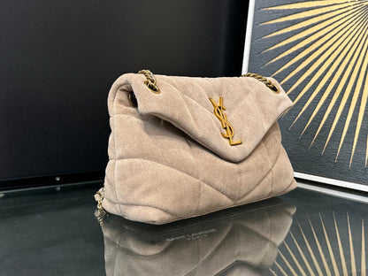 LOULOU PUFFER SMALL 29 LIGHT TAUPE SUEDE GHW
