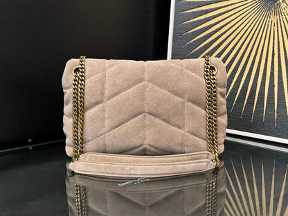 LOULOU PUFFER SMALL 29 LIGHT TAUPE SUEDE GHW