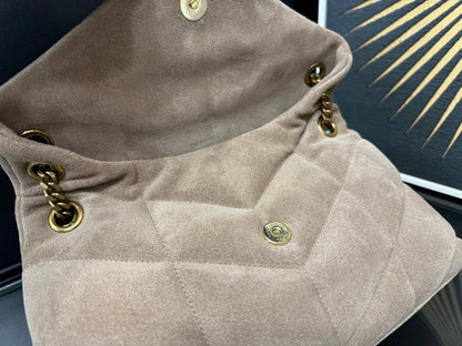 LOULOU PUFFER SMALL 29 LIGHT TAUPE SUEDE GHW