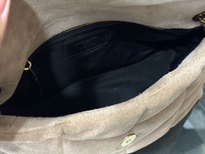 LOULOU PUFFER SMALL 29 LIGHT TAUPE SUEDE GHW