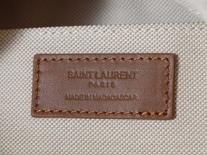 YSL Jamie Shopping Bag 35cm Dark Brown Beige Raffia Leather