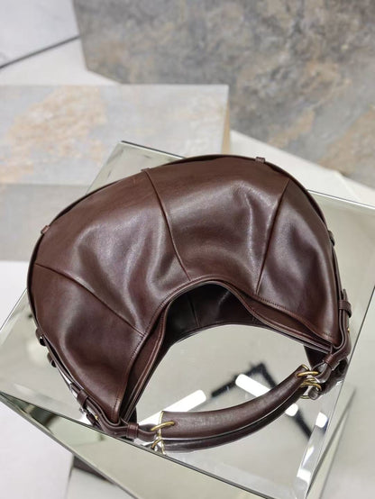 YSL Mombasa Shoulder Bag Chocolate Paneled Leather